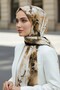 Crepe Watercolor Leaf Patterned Beige Color 75X195 Non-Fading Shawl - 5
