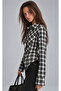Black Plaid Patterned Women's Shirt with Belted Waist |   Ek1001611527 - 3