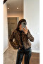 Women's Crew Neck Trend Leopard Patterned Furry Cardigan - 3