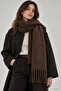 Brown Women's Winter Tassel Scarf |   Soft Textured Thick Shawl - Soft Boucle Scarf - Pasta Model - 2