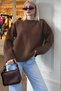 Brown Oversize Soft Textured Crew Neck Women's Sweater - 2
