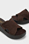 Genuine Leather Suede Wedge Heeled Women's Sandals - 4