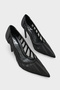 Micheline Genuine Leather Lined Pointed Toe Medium Heel Mesh Satin Women's Shoes