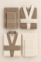 6 Piece Kimono Robe Set Family Set 100% Cotton Certified Contrast Striped Dowry Set - Cream Beige - 2