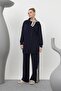 Women's Collar Stripe Detailed Trouser Suit - 14292Tks Navy Blue - 2