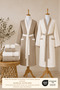 6 Piece Kimono Robe Set Family Set 100% Cotton Certified Contrast Striped Dowry Set - Cream Beige - 8