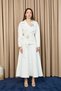 Women's Belted Jacket Set with Collar Accessories - 14389Tkm Ecru - 3