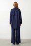 Women's Shirt Collar Fold Detailed Tunic Trousers Set -14466Tks Navy Blue - 3