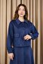 Women's Pocket Detailed Suede Jacket Set Navy Blue - 2