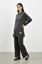 Women's Hooded Pants Set with Snap Detail on the Front - 14328Tks Black - 2