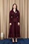 Women's Belted Jacket Set with Collar Accessories - 14389Tkm Claret Red - 3