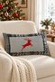 New Year's Themed Velvet Throw Pillow Case with Deer Pattern 35X55 cm - Decorative Pillow Case - 2