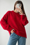Red Oversize Soft Textured Crew Neck Women's Sweater - 4
