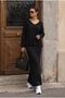 Women's Black Shepherd Stitch Detailed V-Neck Sweater Skirt Knitwear Set - 4