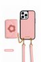Hera iPhone 16 Pro Max Compatible Floral Detailed Magsafe Wallet, Crossbody Strap, Case 3-Piece Pink Set