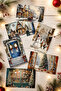 6-Piece Glitter Mixed Christmas Postcard Sets (Red House, Winter Streets, Snowman, and Winter Houses) - 6