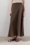 Linen Stitched Detail Skirt Dusty Brown - 5