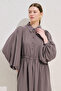 Draped Waist Adjustable Balloon Sleeve Dress Gülkurusu - 3