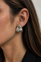 Silver Color Textured Triangle Earrings - 2