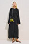 Linen Mixed Wide Sleeve Dress Black