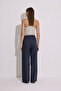 Striped Waist Elastic Trousers Navy Blue - 7