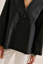Poplin Wide Sleeves V-Neck Shirt Black - 5