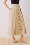 Lula Buttoned Skirt with Pleat Detail, Sand Color - 5