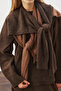 Square Neck Tie-Up Knitwear Scarf Brown - 4