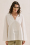 Poplin Wide Sleeves V-Neck Shirt Ecru - 4