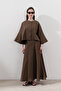 Linen Stitched Detail Skirt Dusty Brown - 2