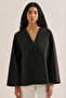 Poplin Wide Sleeves V-Neck Shirt Black - 4
