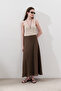 Linen Stitched Detail Skirt Dusty Brown - 4