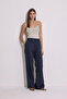 Striped Waist Elastic Trousers Navy Blue
