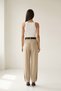 Beige Pleated Relaxed Fit Pants with Waist Belt - 5