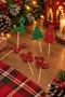 6 Pieces Red and Green Mixed Christmas Motif New Year's Tableware Ornament Glittered Eva Toothpick - 2