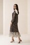 Brown-Ecru Collar Detail Long Sleeve Patterned Midi Dress - 3