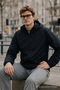 Men's Trend Hooded Loose Black Raincoat with Pockets - 3