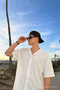 Men's Basic Polo Collar White Summer Linen Shirt