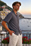 Men's Trendy Polo Collar Oversize Black Linen Shirt - 2