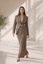 Beige Collar Detailed Jacket and Waist Detailed Trousers Set - 2