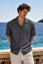 Men's Premium Comfort Polo Collar Black Linen Shirt - 3