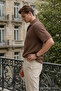 Men's Trend Relax Fit Brown Linen Shirt - 3
