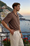Men's Trendy Polo Collar Oversize Brown Linen Shirt - 2