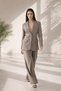 Beige Collar Detailed Jacket and Waist Detailed Trousers Set