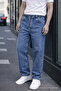 Men's Trendy Cotton Navy Blue Baggy Jeans - 5