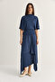 Women's Indigo Degaje Collar Blouse Asymmetrical Layered Skirt Set Dt261024 60286516 - 2