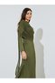 Green Solid Long Sleeves A-Line Maxi Dress With Drape Detail - 3