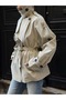 Half-Cape Buttoned Belted Trench Coat - 6