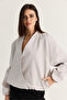 Women's Stone Double Breasted Collar Pocket Detailed Lined Elastic Wrap Closure Short Trench Coat 2845 60286507