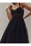 Black Polka Dot Sweetheart Neck A-Line Midi Dress - 2